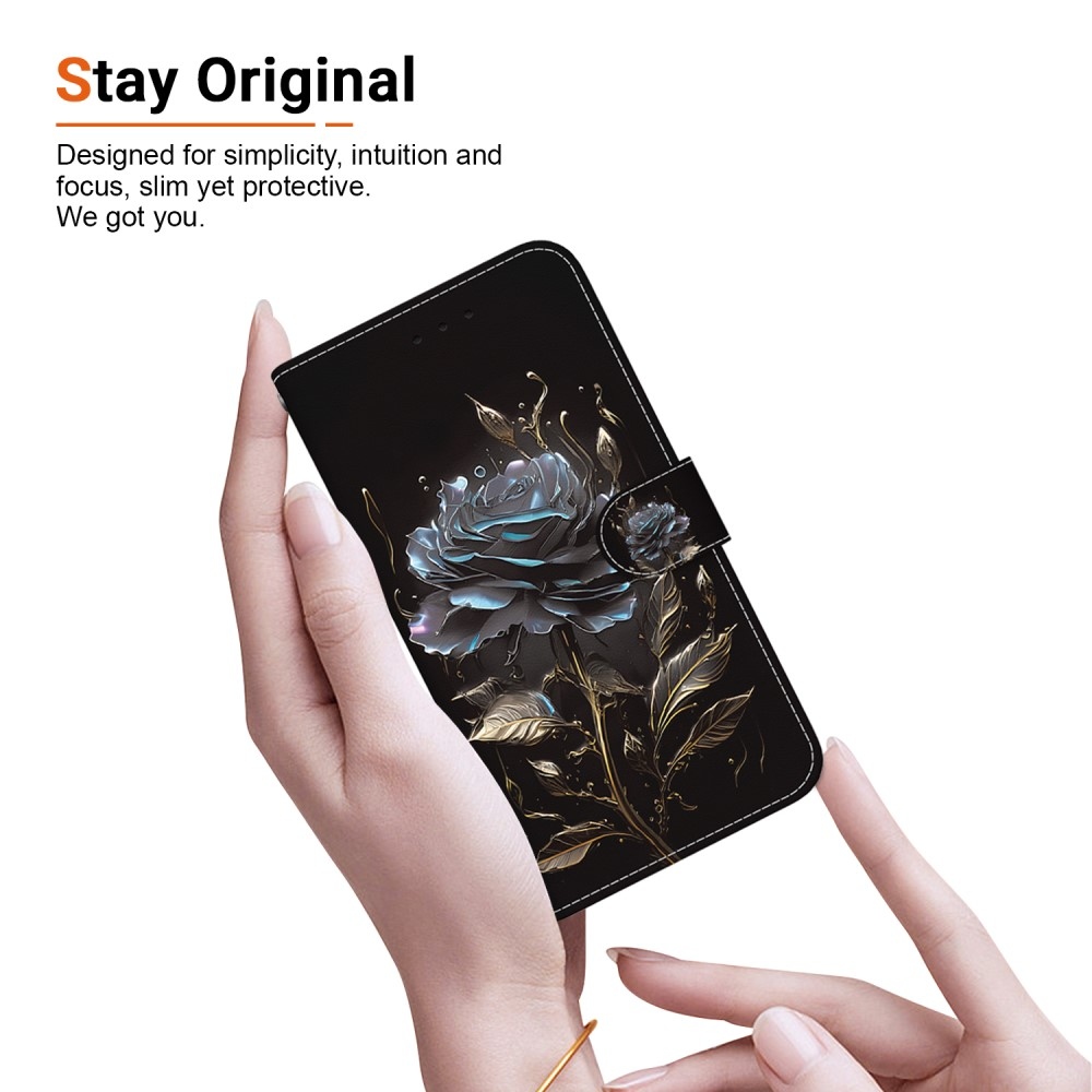 Printern könyv tok Xiaomi Redmi Note 14 5G - fekete rózsa