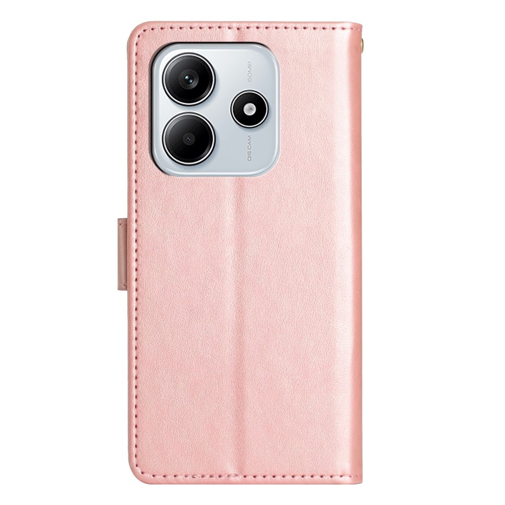 Virágok könyv tok Xiaomi Redmi Note 14 5G-hez - rózsa arany