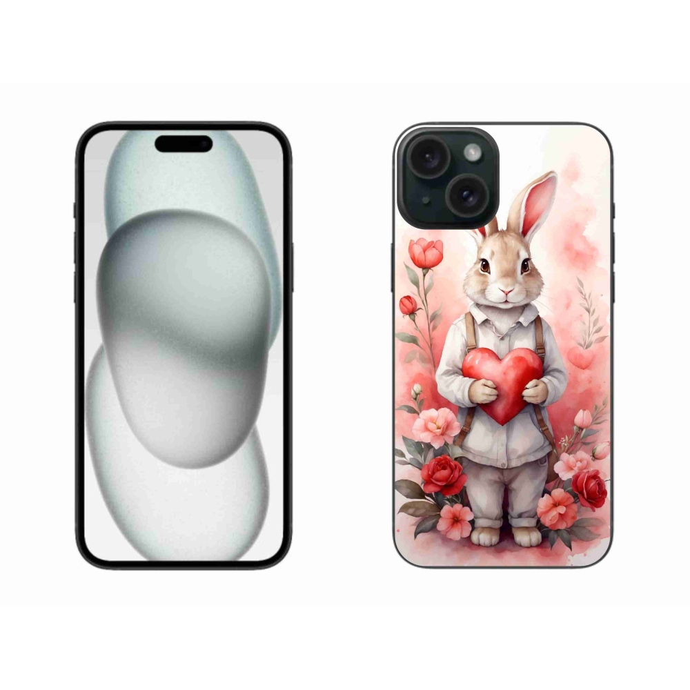 Zselés borítás mmCase iPhone 15 Plus készülékhez - nyúl szívvel