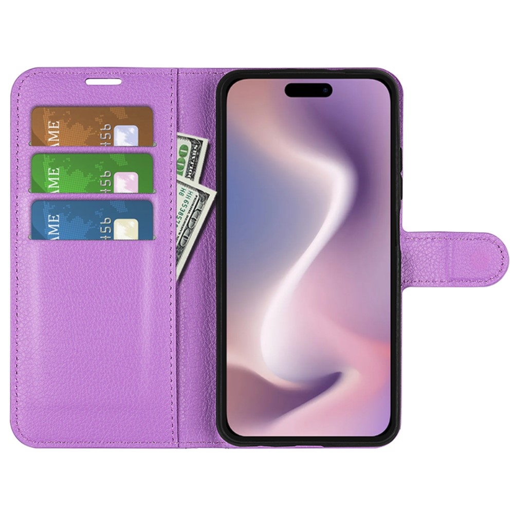 Litchi könyv tok iPhone 16 Pro Max készülékhez - lila