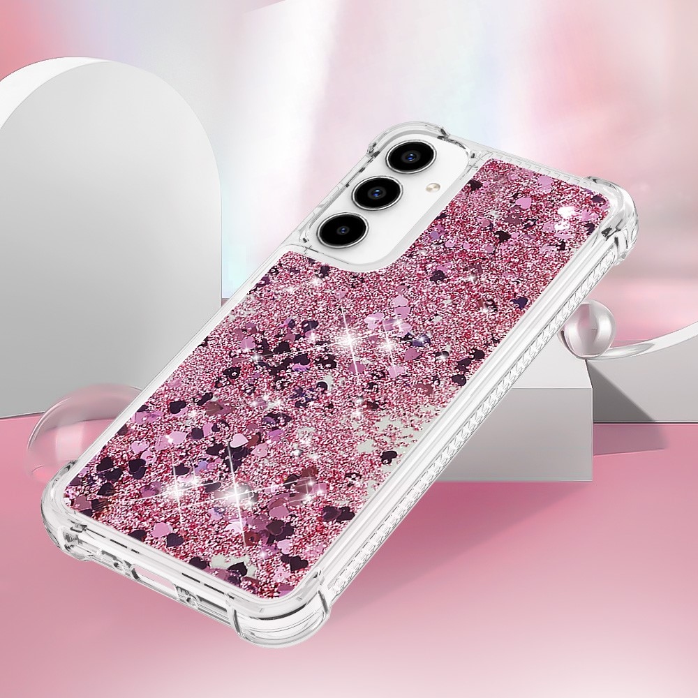 Glitter zselés homokóra hüvely Samsung Galaxy A35 5G - rózsaarany/szív