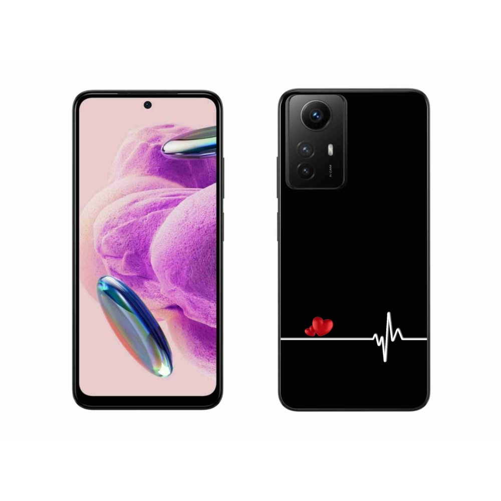 Gél borító mmCase a Xiaomi Redmi Note 12S-hez - szív és szívverés fekete háttérrel