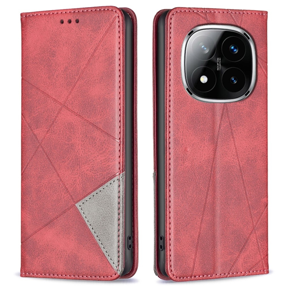 Háromszög alakú könyv tok Xiaomi Redmi Note 14 Pro-hoz - piros