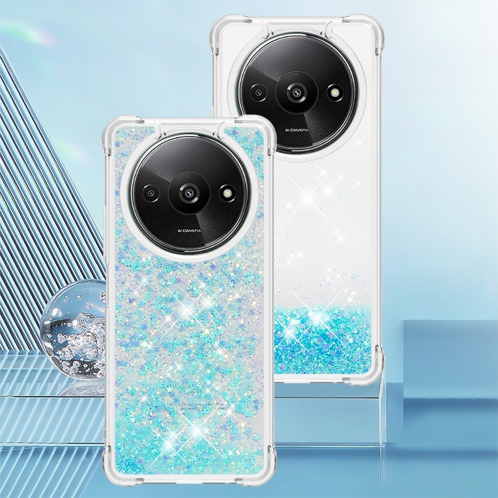 Glitter zselés homokóra tok Xiaomi Redmi A3-hoz - kék/csillagok