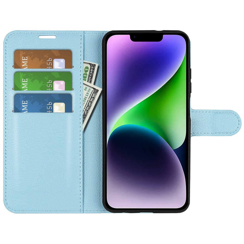Litchi könyvtáska iPhone 15 Plus készülékhez - kék