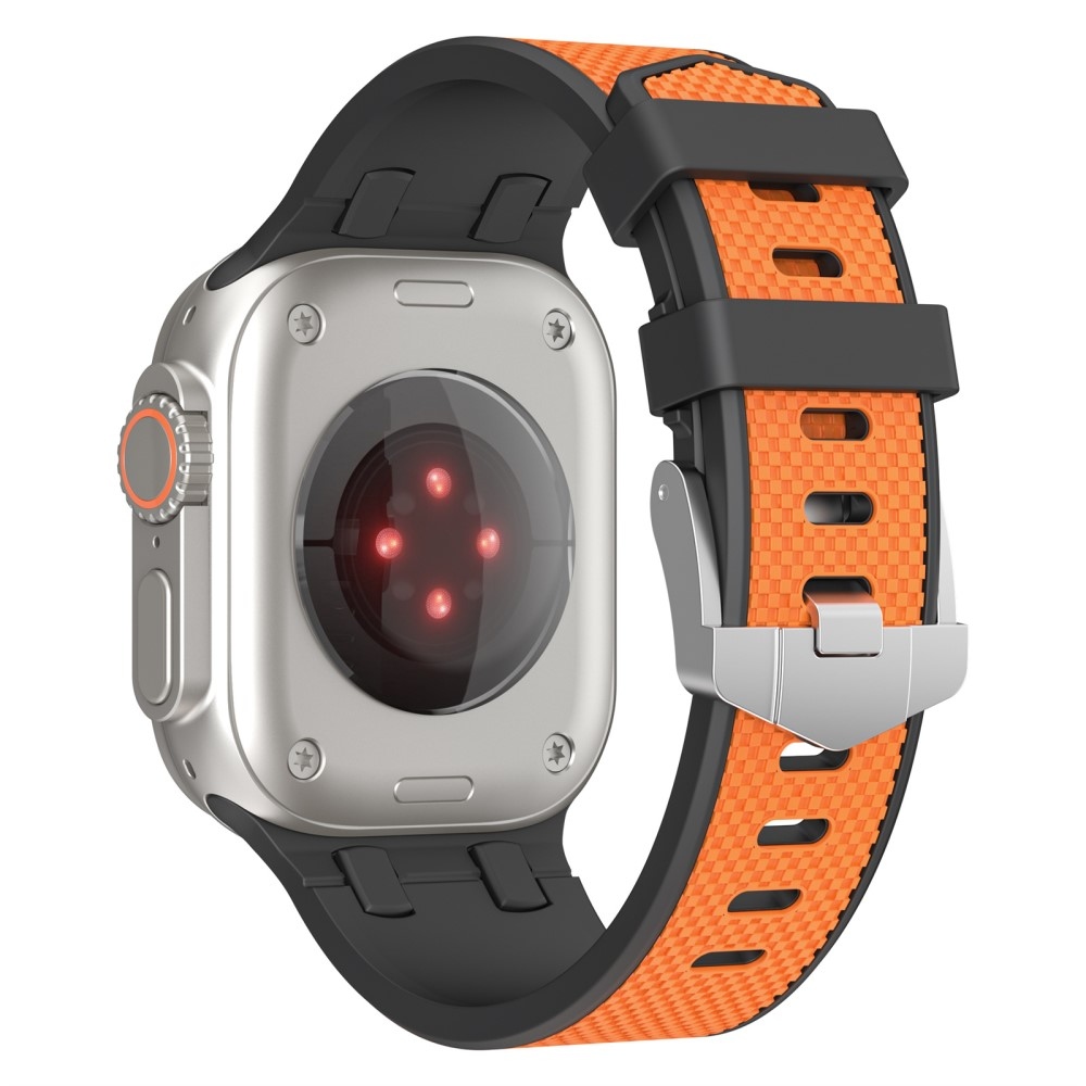 Sport szilikon szíj Apple Watch Ultra/Ultra 2 49mm/SE/SE 2022/2023 44mm/9/8/7 45mm/6/5/4 44mm/3/2/1 42 mm-es órához - fekete/narancs színű