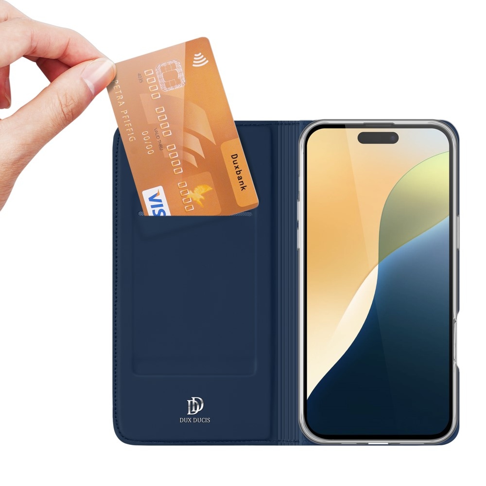 DUX könyvtáska iPhone 16 Plus készülékhez - sötétkék
