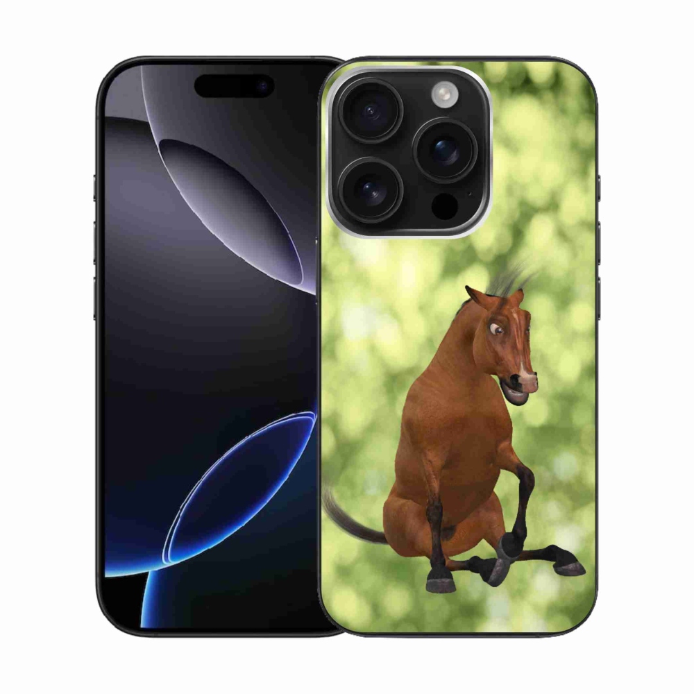 Zselés borítás mmCase iPhone 16 Pro készülékhez - barna rajzfilm ló 1