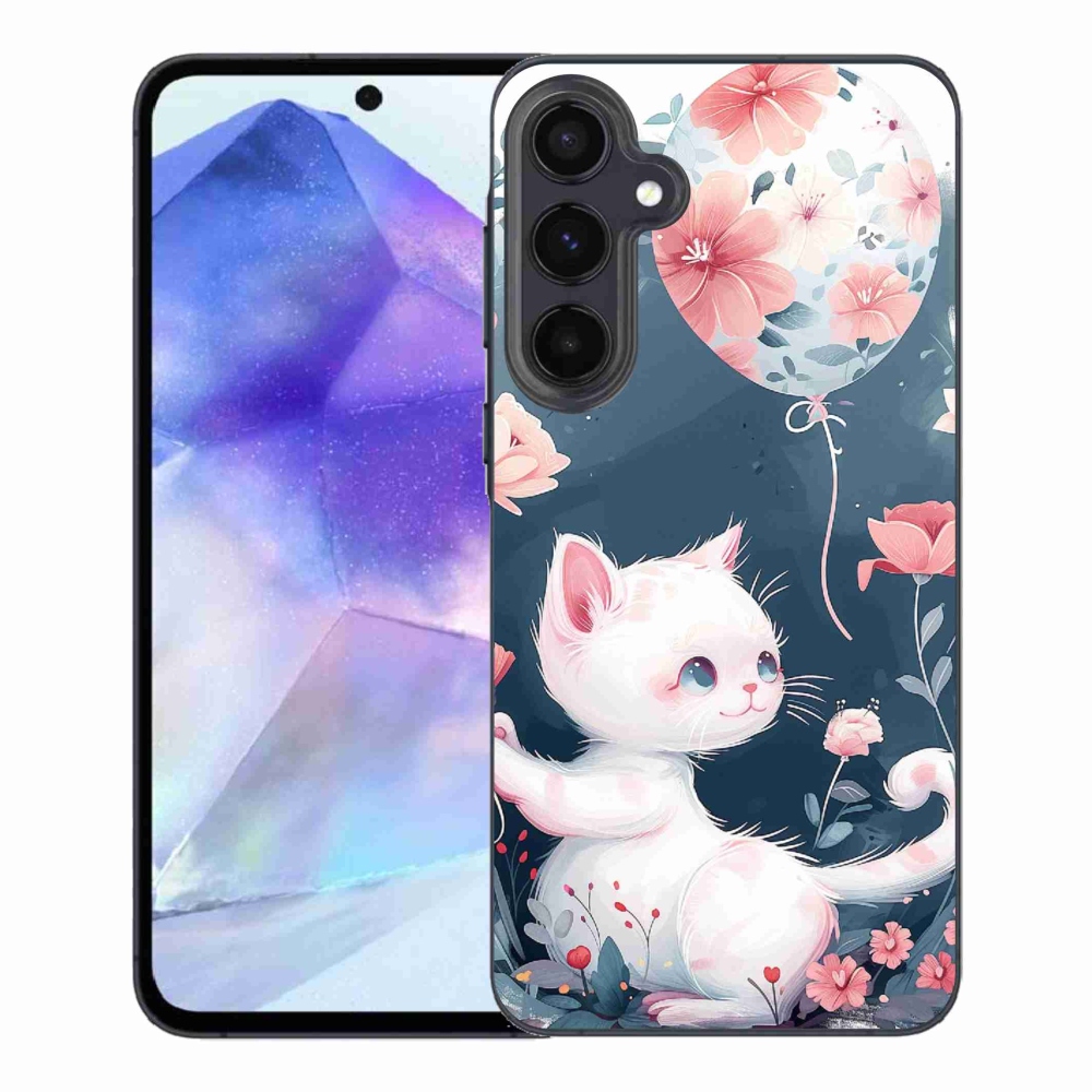 Gél borító mmCase Samsung Galaxy A55 5G - cica lufival mmCase Samsung Galaxy A55 5G-hez