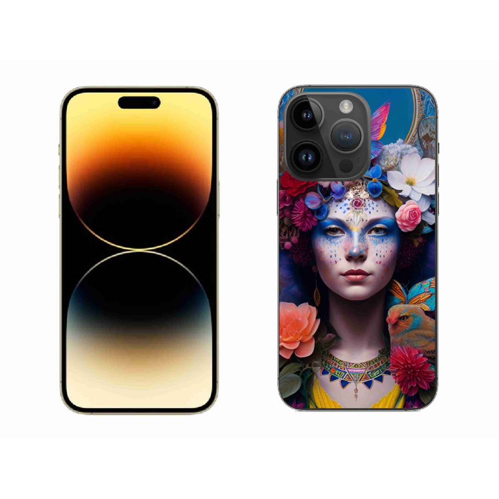 Gél borítás mmCase iPhone 14 Pro Max készülékhez - nő virágokkal