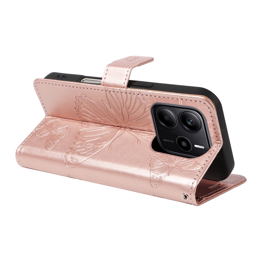 Nagy pillangó könyv tok Xiaomi Redmi Note 14-hez - rózsaarany