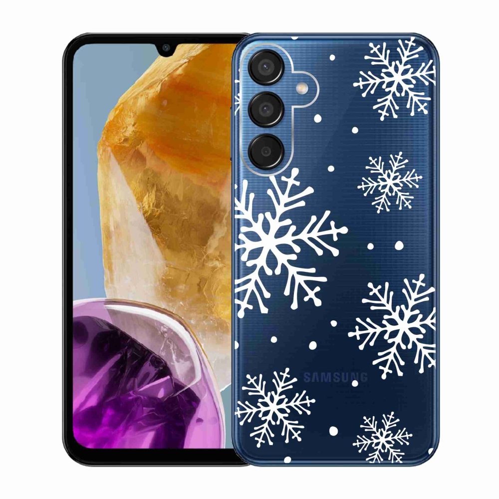 Zselés borítás mmCase Samsung Galaxy M15 5G készülékhez - fehér pelyhek átlátszó háttéren