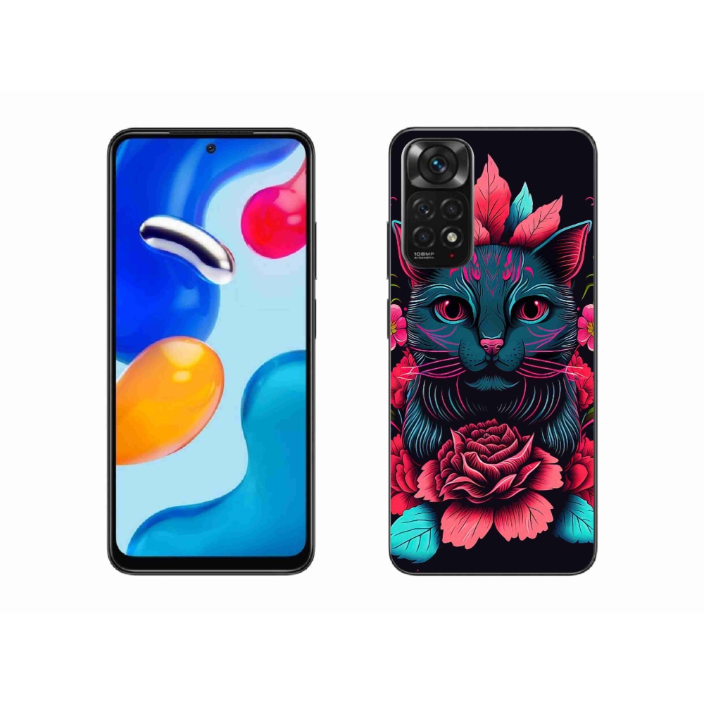 Gél borító mmCase a Xiaomi Redmi Note 11S 4G-hez - virágok és macskák