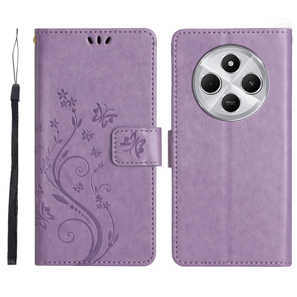 Virágok könyv tok Xiaomi Redmi 14C/Poco C75-hez - világos lila