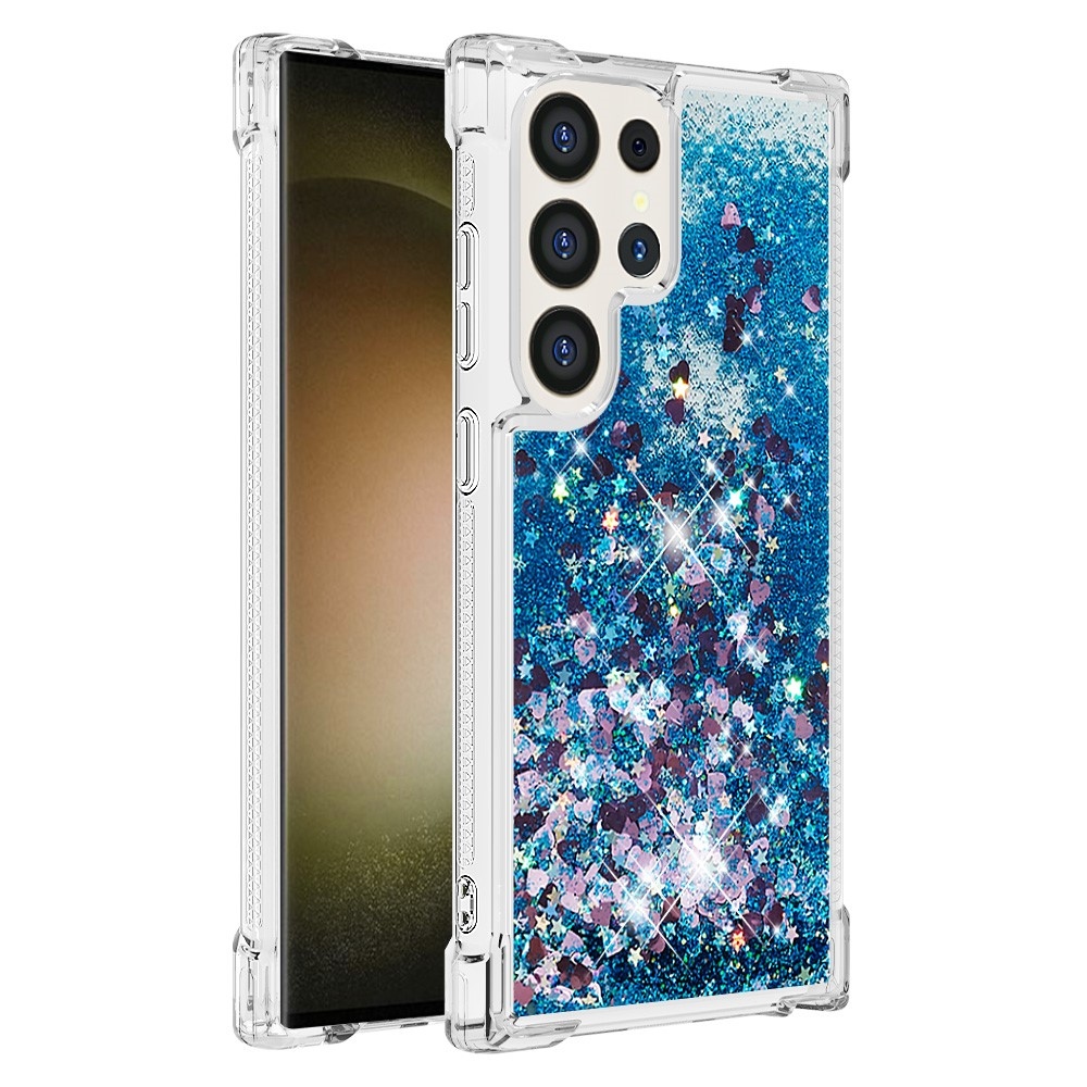 Glitter homokóra zselés tok Samsung Galaxy S24 Ultra készülékhez - kék/szív