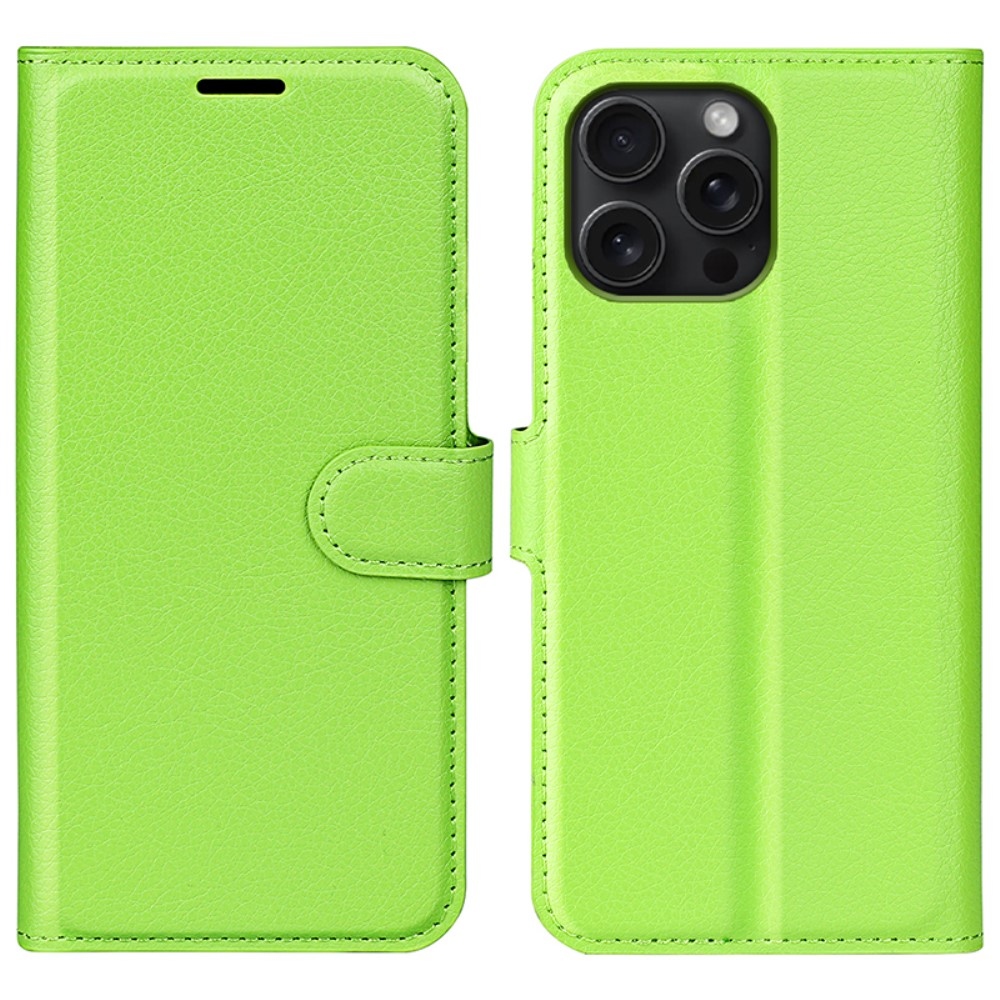 Litchi könyvtáska iPhone 16 Pro készülékhez - zöld