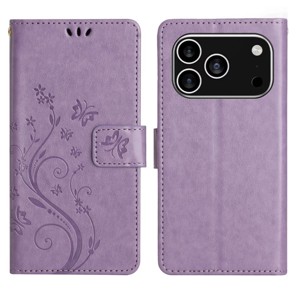 Virágok könyvtáska iPhone 17 Pro készülékhez - világos lila