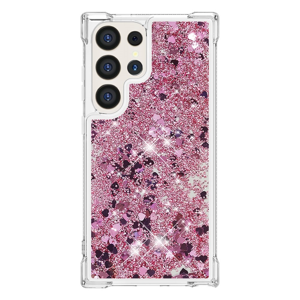 Glitter homokóra zselés tok Samsung Galaxy S24 Ultra készülékhez - rózsaarany/szívecske