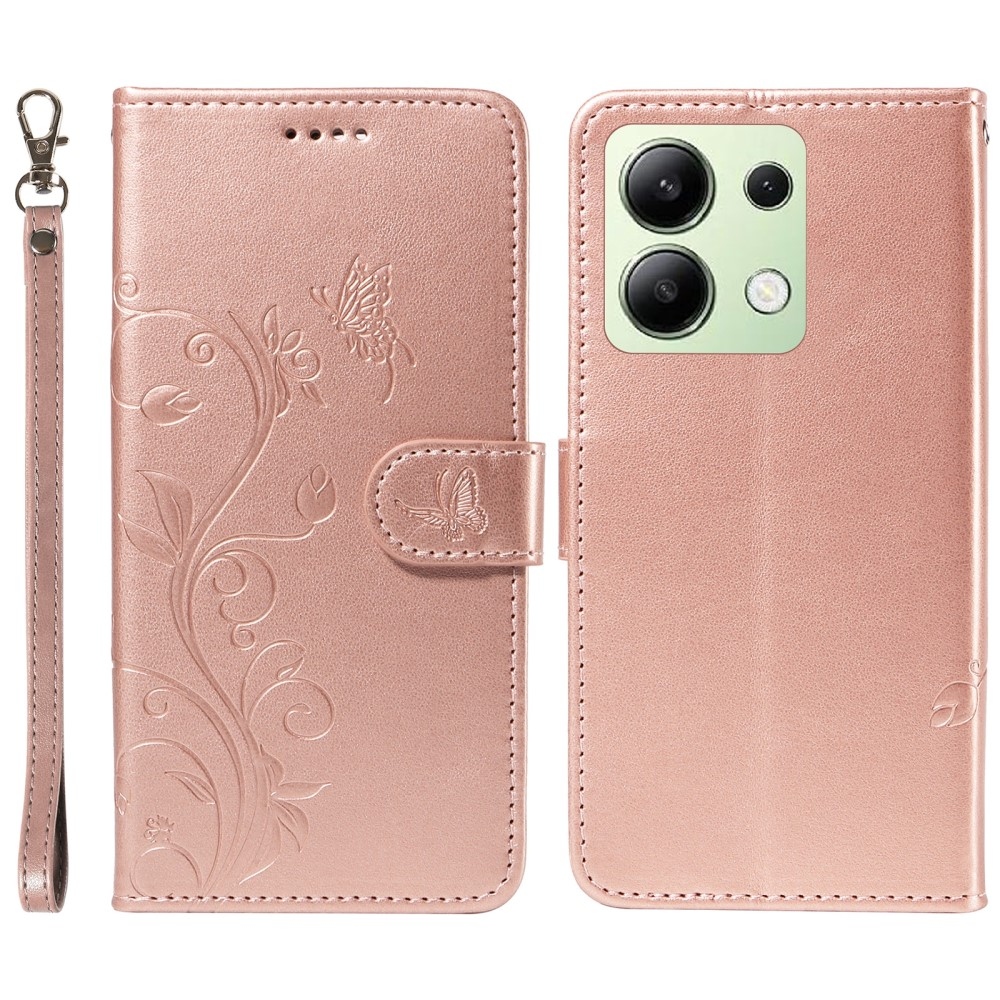 Virágos könyv tok Xiaomi Redmi Note 13-hoz - rózsa arany