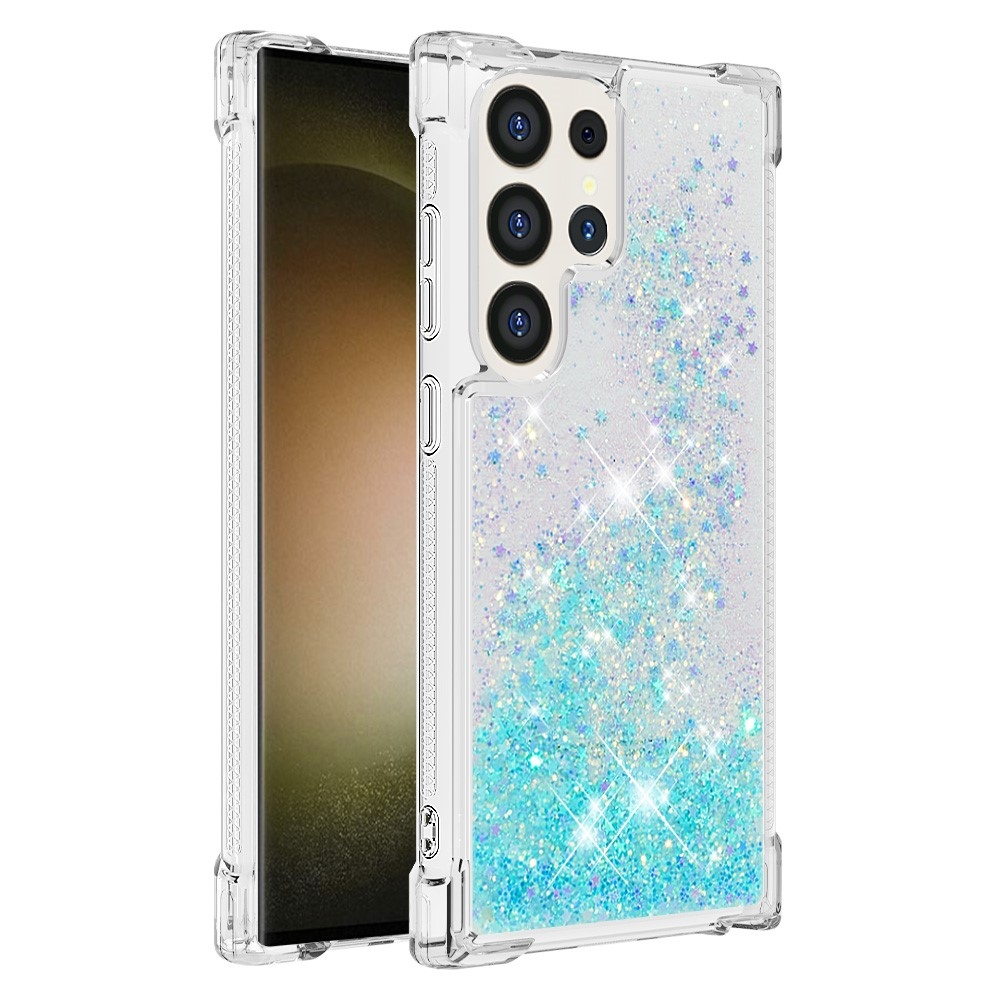 Glitter homokóra zselés tok Samsung Galaxy S24 Ultra - kék / csillagok