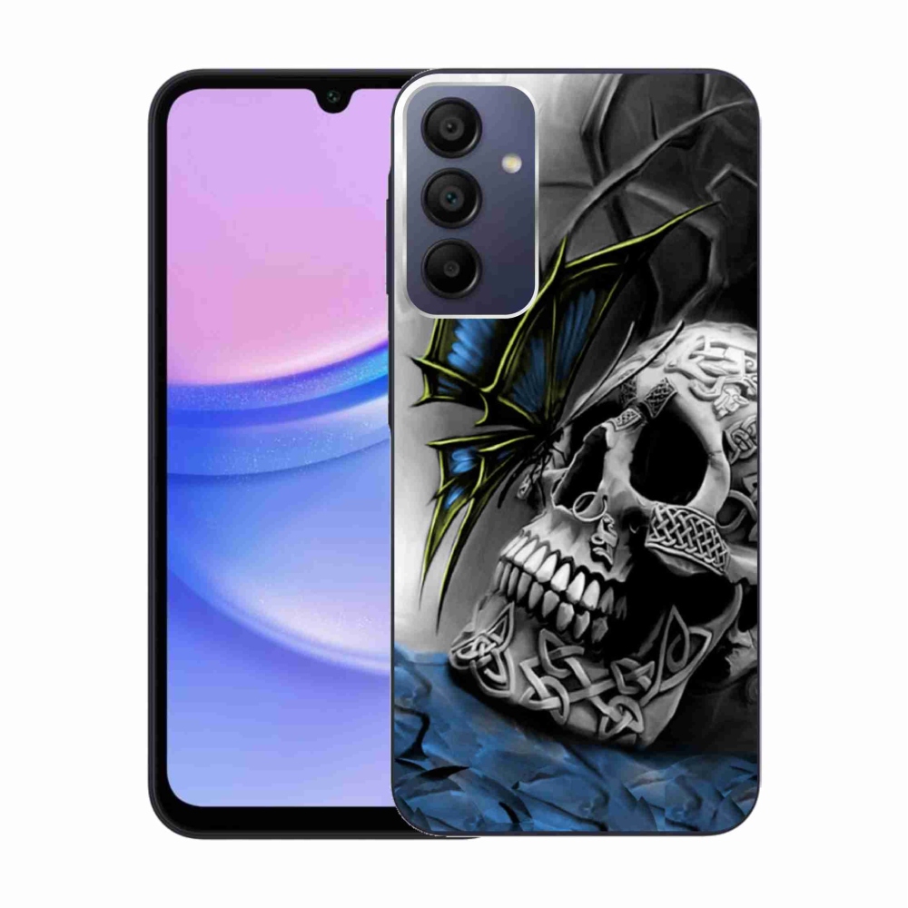 Gél borítás mmCase Samsung Galaxy A15 4G/5G - pillangó és koponya - Samsung Galaxy A15 4G/5G számára