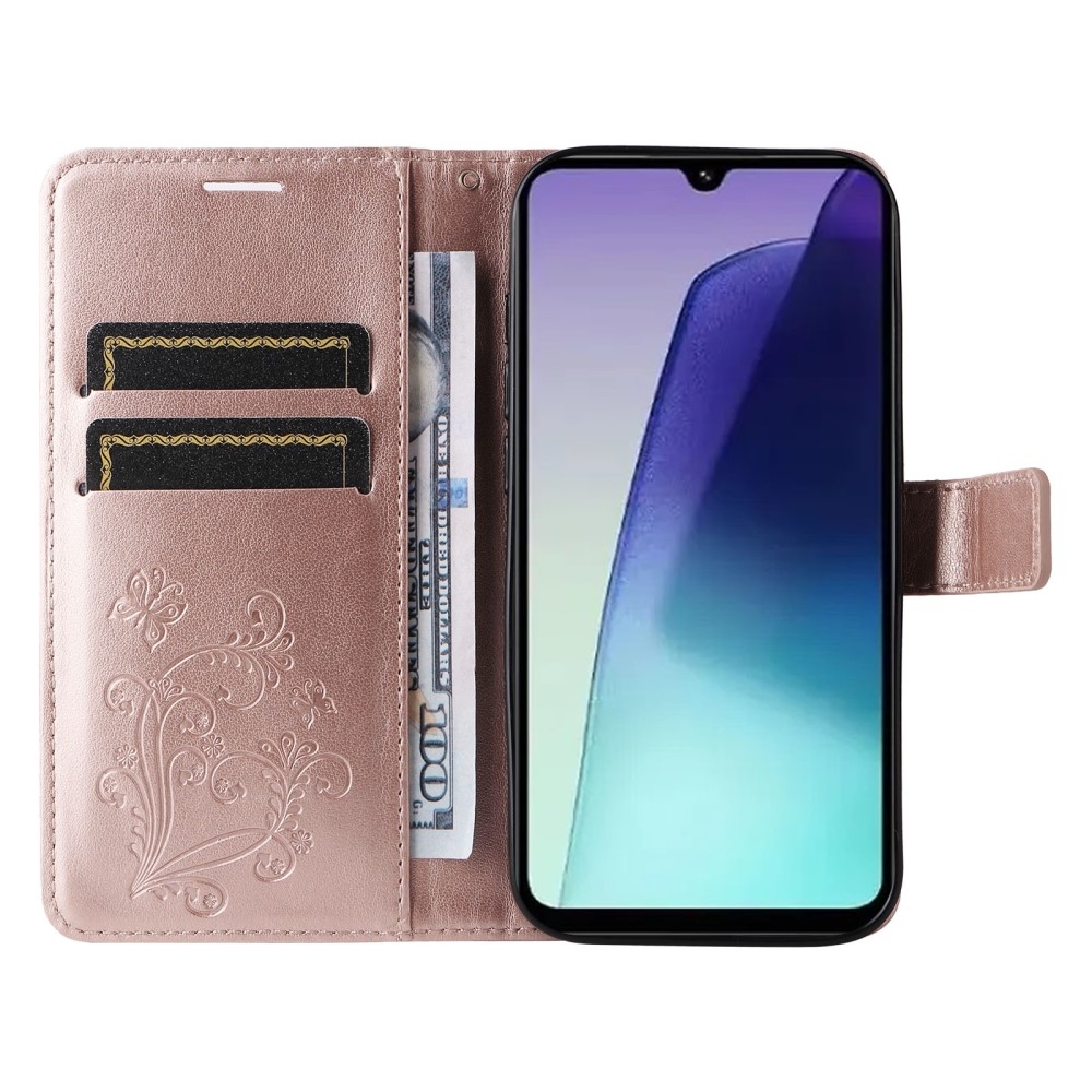 Nagy pillangó könyv tok Xiaomi Redmi 14C/Poco C75-hez - rózsaarany