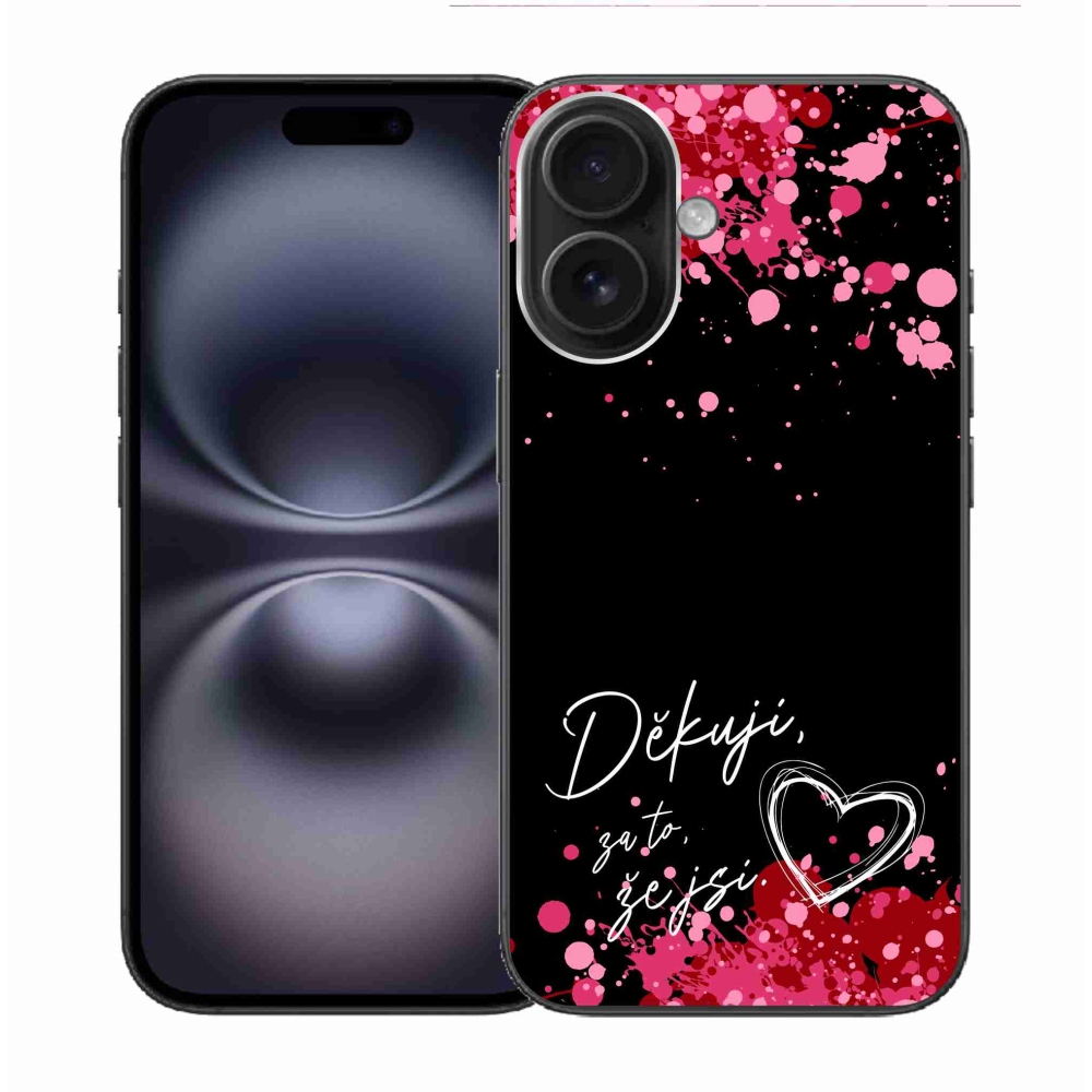 Gél borítás mmCase iPhone 16 készülékhez - szerelmes szöveg 2 fekete háttér