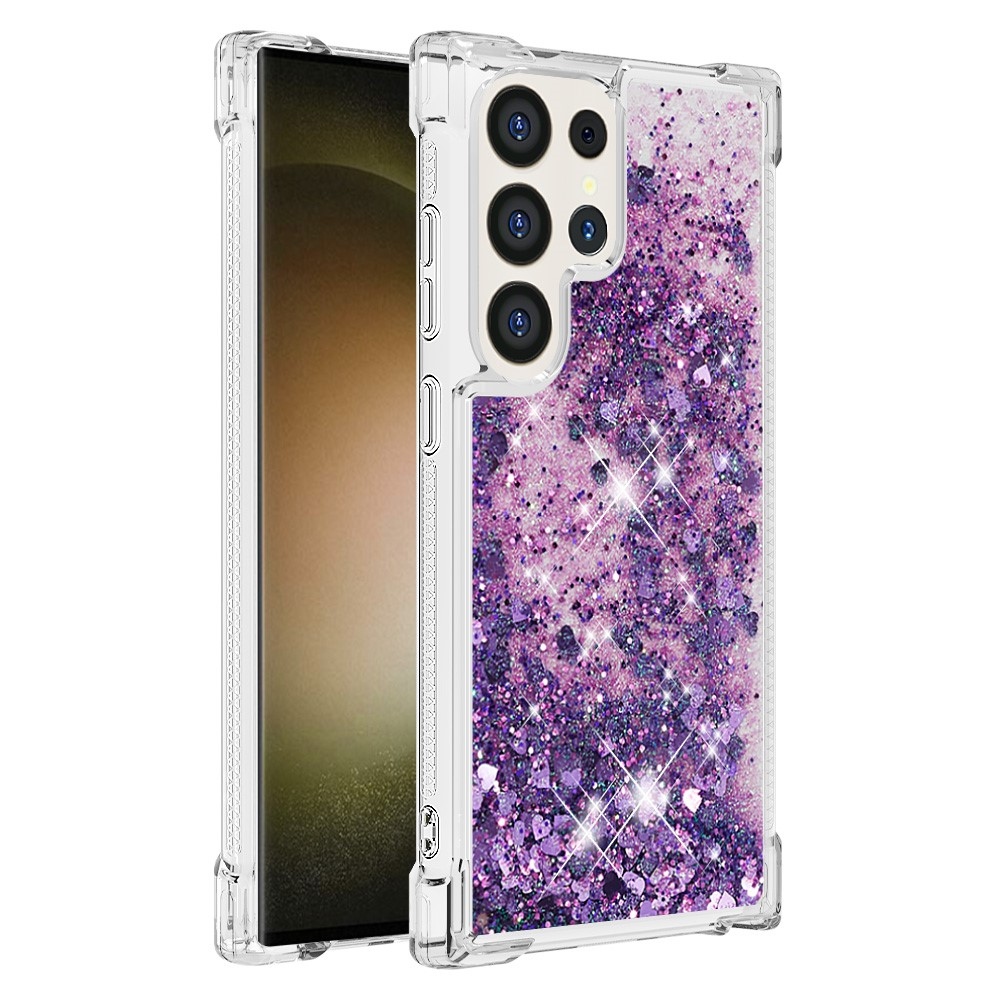 Glitter homokóra zselés tok Samsung Galaxy S24 Ultra készülékhez - sötétlila/szívecske