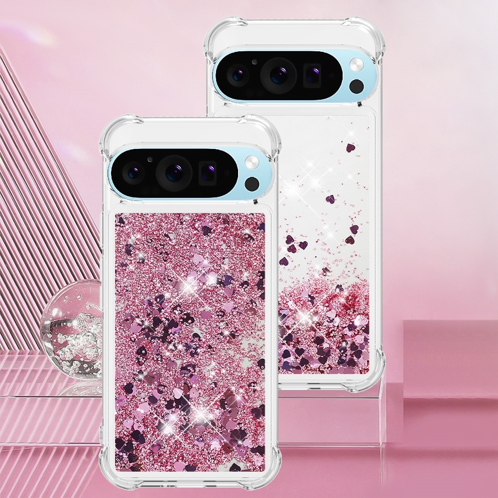 Csillogó homokóra zselés tok Google Pixel 10 Pro/Pixel 10 - rózsaarany/szív