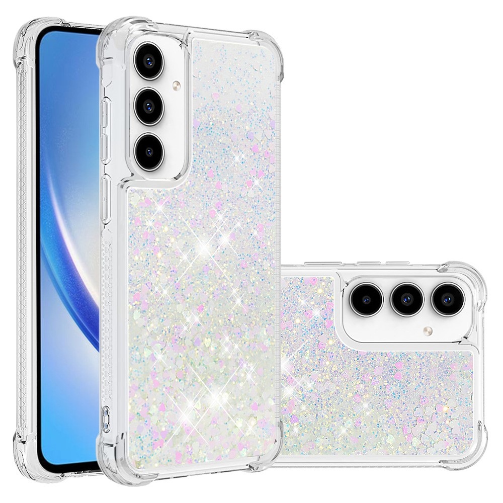 Glitter zselés homokóra tok Samsung Galaxy A35 5G - rózsaszín és ezüst/szívecske