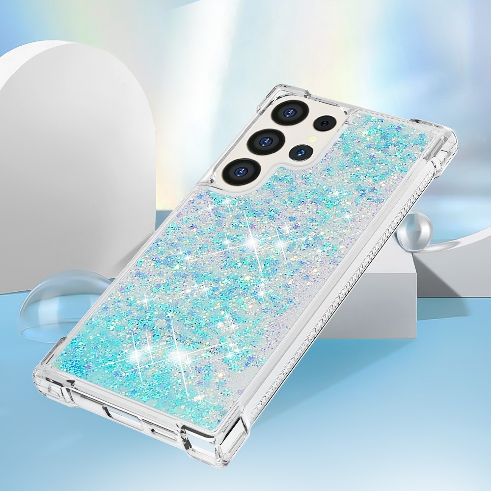 Glitter homokóra zselés tok Samsung Galaxy S24 Ultra - kék / csillagok