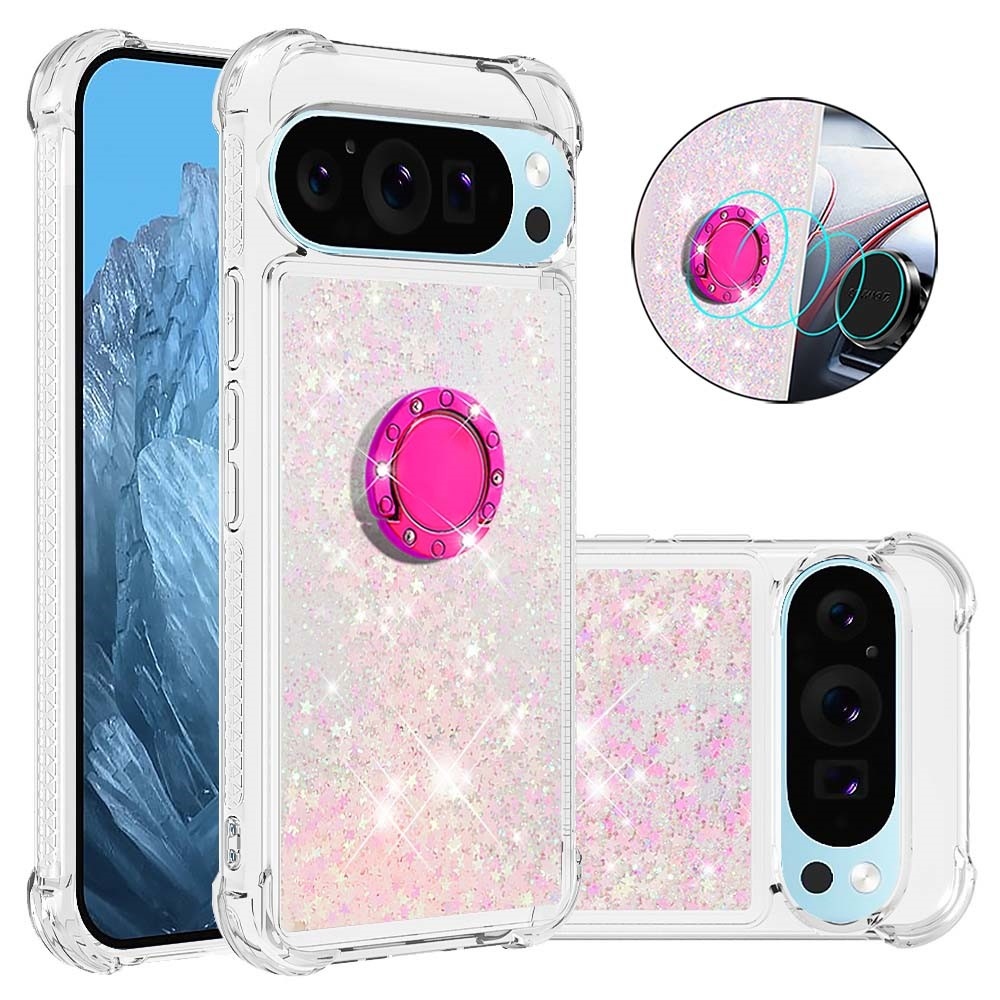 Glitt homokóra zselés tok ujjgyűrűvel a Google Pixel 10 számára - rózsaszín/csillagok