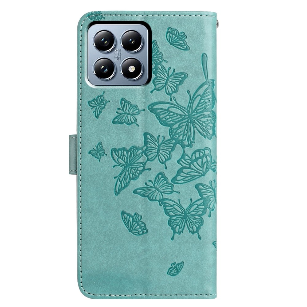 Virágos pillangó könyv tok a Xiaomi 15T Pro-hoz - teal színű