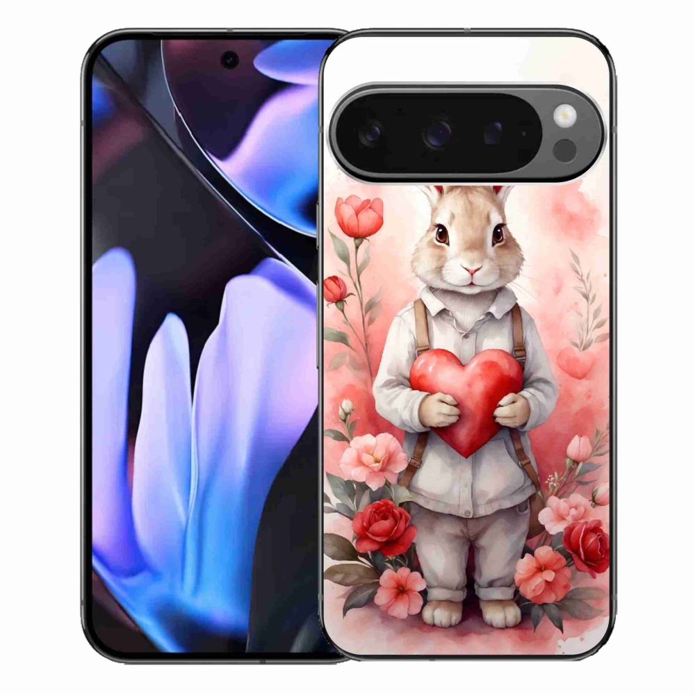 Gél borítás mmCase a Google Pixel 9 Pro XL számára - nyúl szívvel