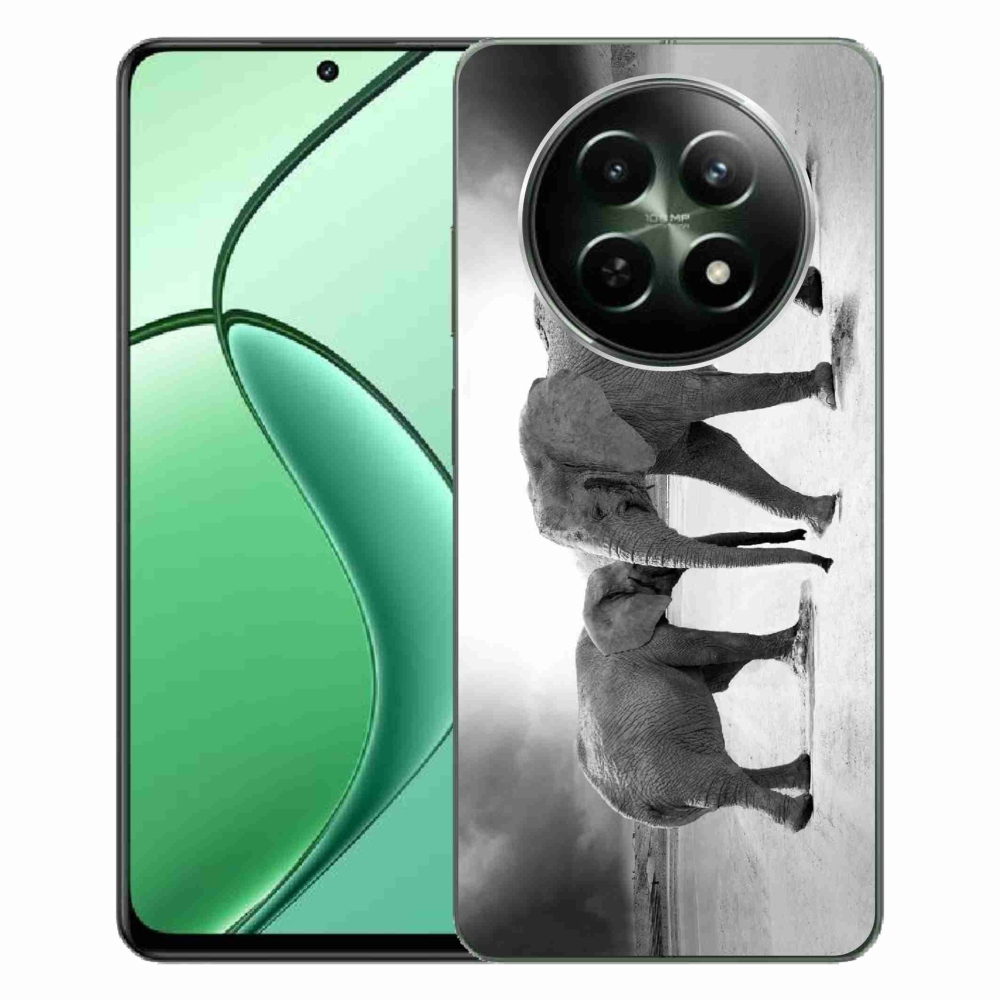 Gél borítás mmCase a Realme 12 5G/12x 5G készülékhez - fekete és fehér elefántok