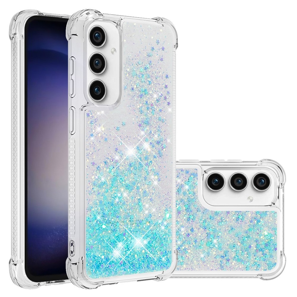 Glitter zselés homokóra hüvely Samsung Galaxy S23 FE készülékhez - kék / csillagok