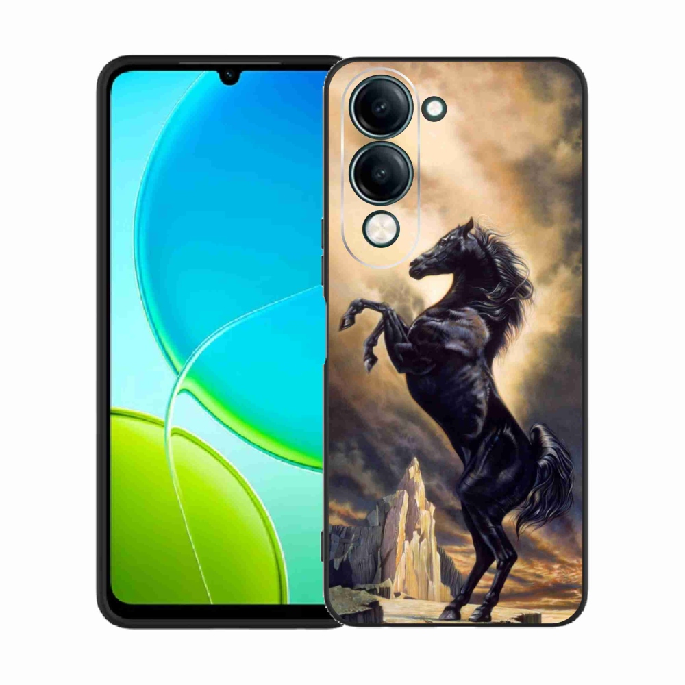 Gél borító mmCase a Vivo Y29s 5G-hez - fekete rajzfilm ló