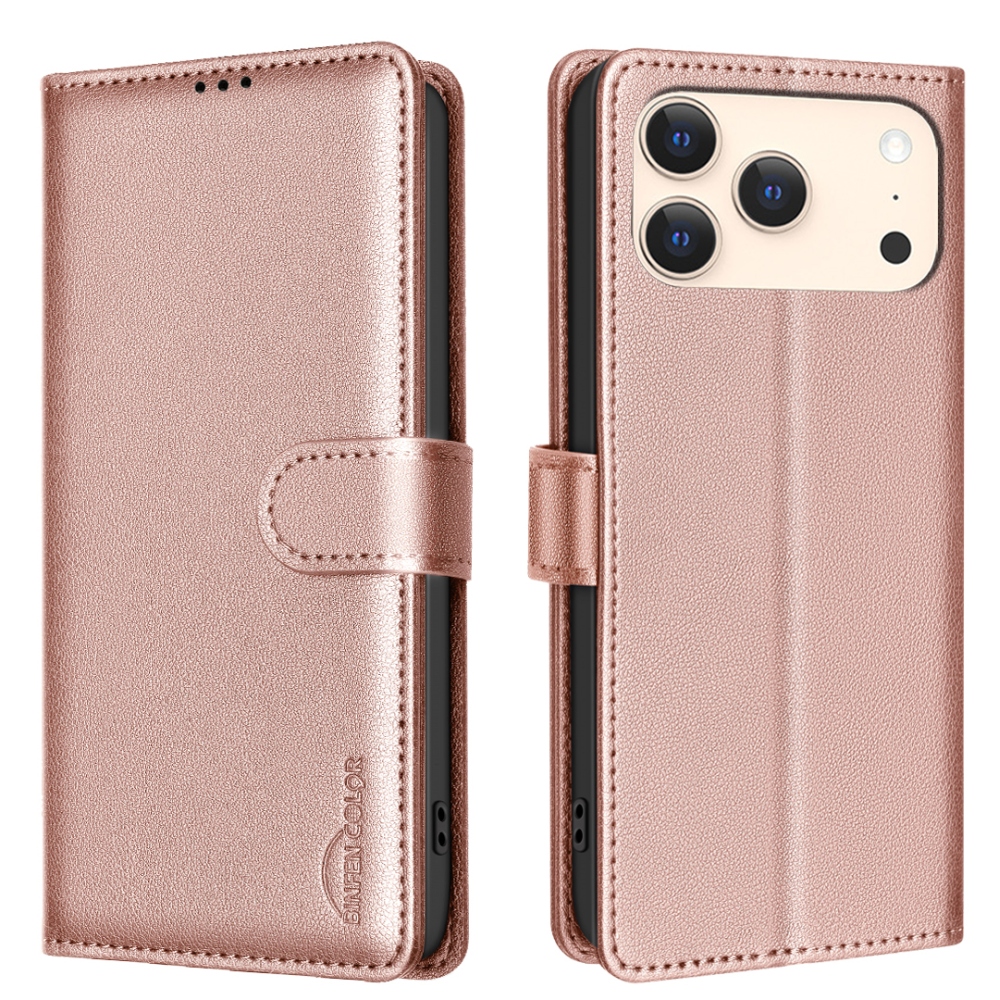 BINFEN könyvtáska iPhone 17 Pro készülékhez - rózsaarany