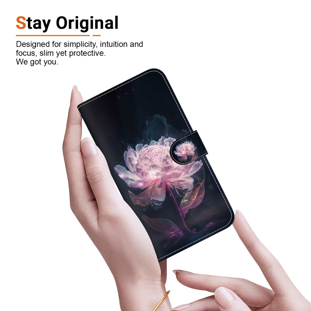 Printern könyv tok Xiaomi Redmi Note 14 5G - lila bazsarózsa