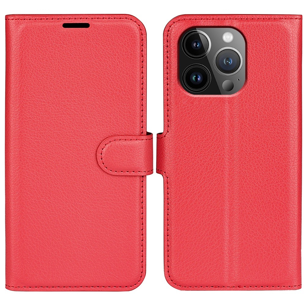 Litchi könyvtáska iPhone 15 Pro készülékhez - piros