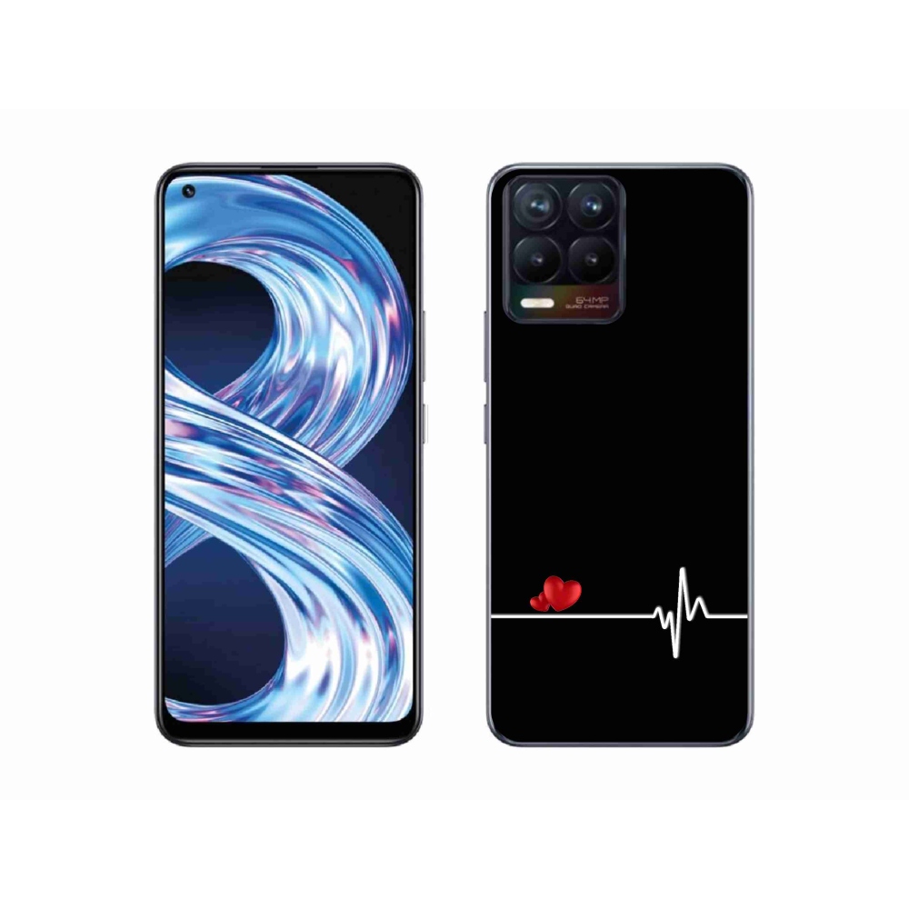 Gél borító mmCase a Realme 8 4G-n - szív és szívverés fekete háttérrel