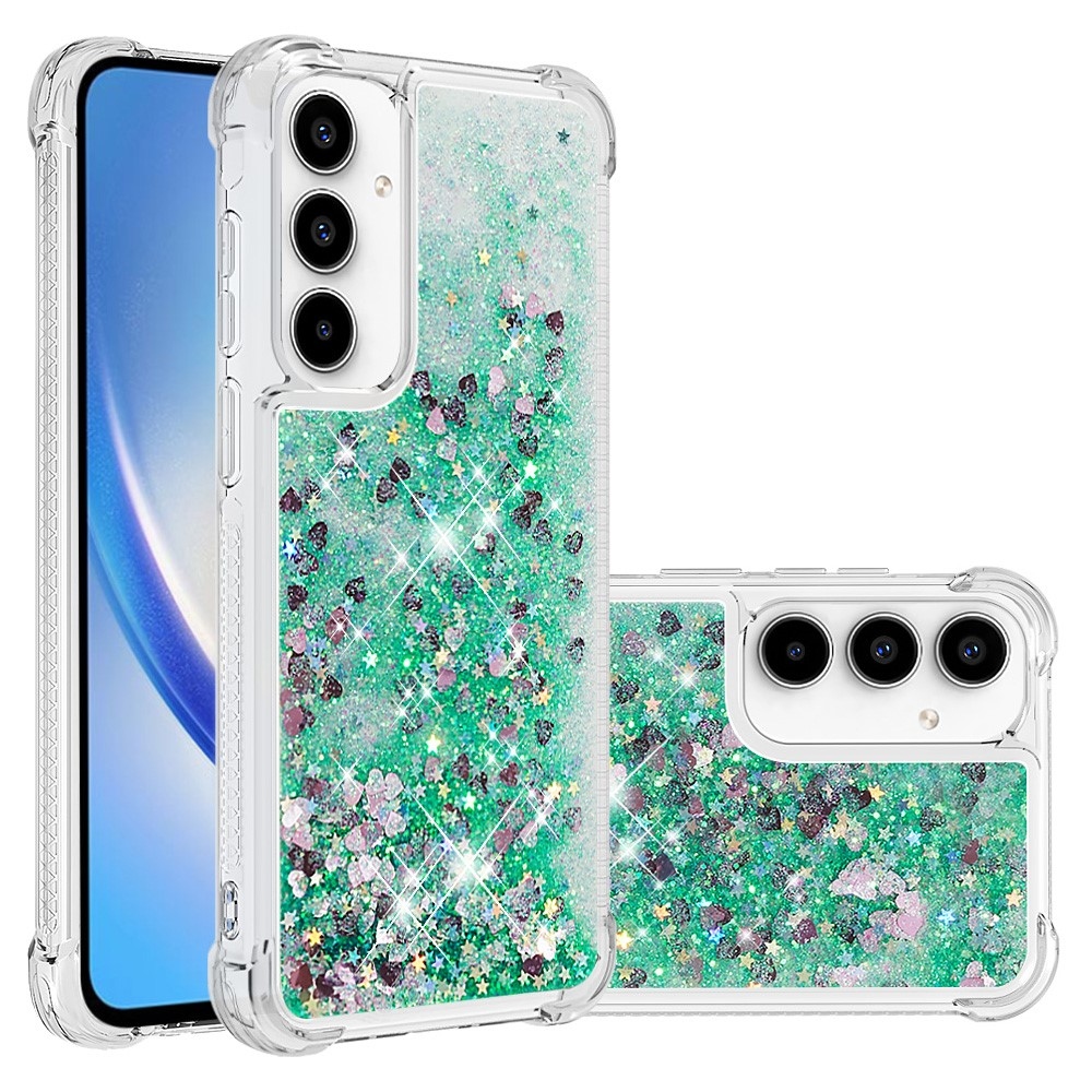 Glitter zselés homokóra tok Samsung Galaxy A35 5G - zöld/szív