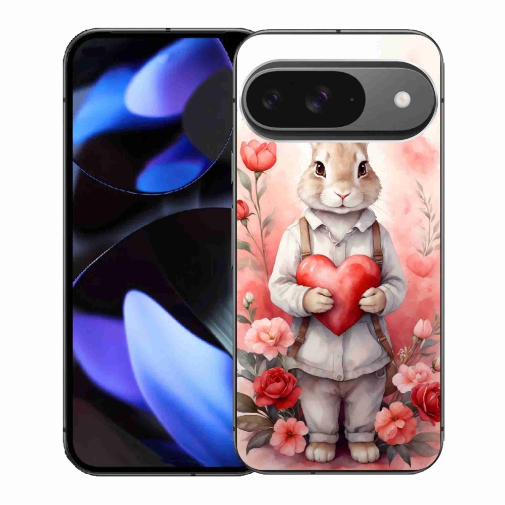 Zselés borítás mmCase a Google Pixel 9/9 Pro számára - nyúl szívvel