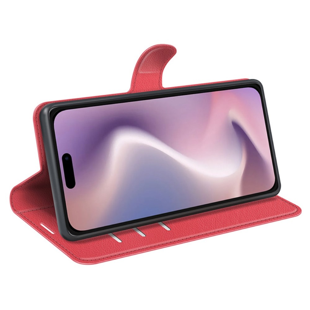 Litchi könyv tok iPhone 16-hoz - piros