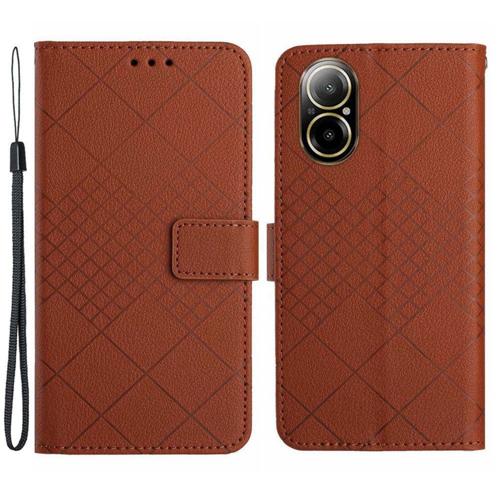 Textúrás könyvtáska mobiltelefonhoz Realme C67 - barna