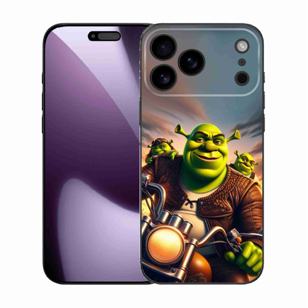 Zselés borítás mmCase iPhone 17 Pro Max készülékhez - Shrek egy motorkerékpáron