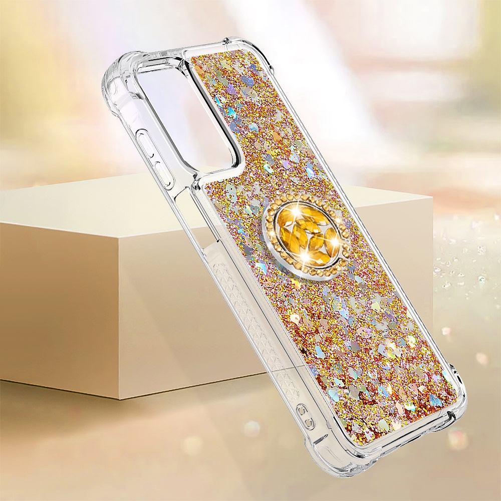 Glitt homokóra zselés tok ujjgyűrűvel Samsung Galaxy A17 5G-hez - arany/szívecske