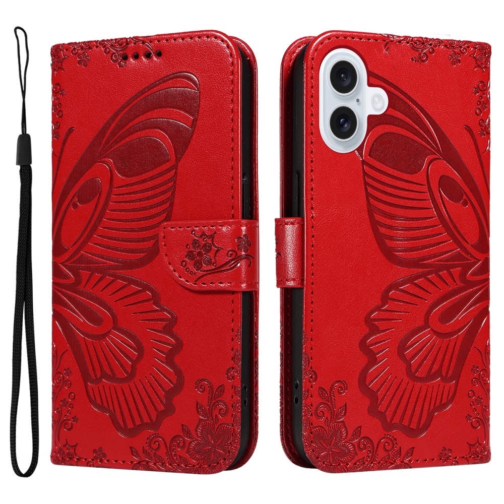 Virágos pillangó könyvtáska iPhone 17 készülékhez - piros