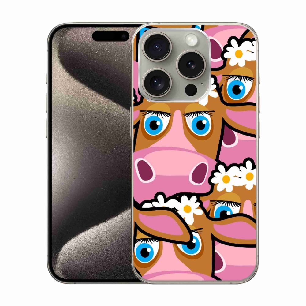 Zselés borítás mmCase iPhone 15 Pro készülékhez - rajzfilmtehenek