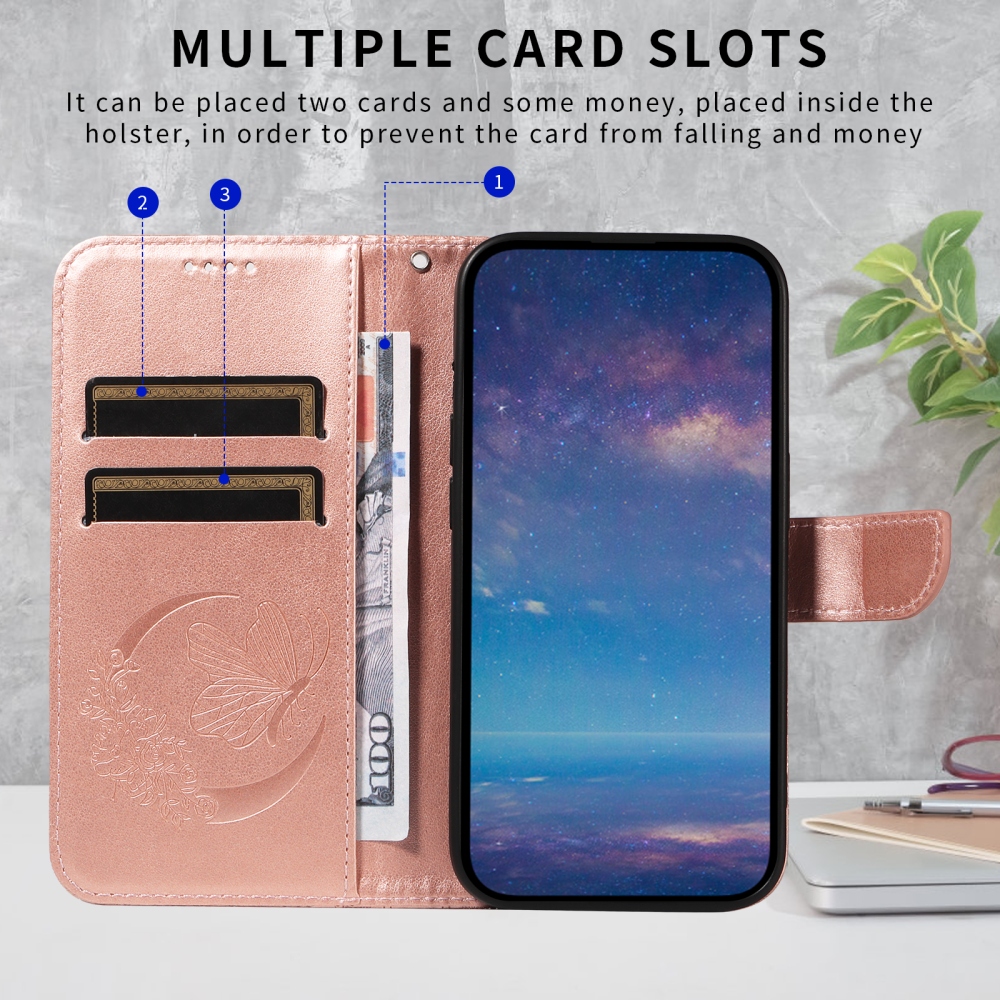 Virágos pillangó könyv tok iPhone 17 készülékhez - rózsaarany